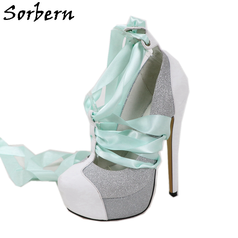 Ribbon Tie Heel - Sorbern/белые женские туфли-лодочки из натуральной кожи,